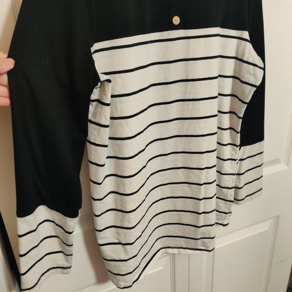 Women's Kancystore XL black/white Striped Long Sleeve Top Button - Picture 4 of 9